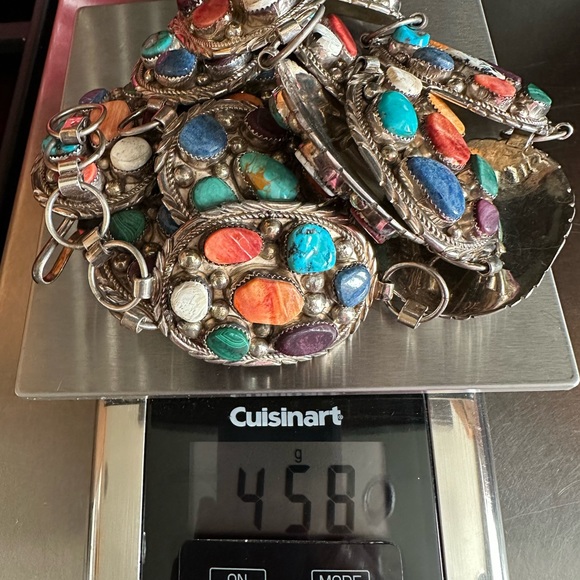 Signed Navajo multi stone Sterling Silver Concho belt - Picture 11 of 16